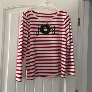 Talbots red and white Christmas top